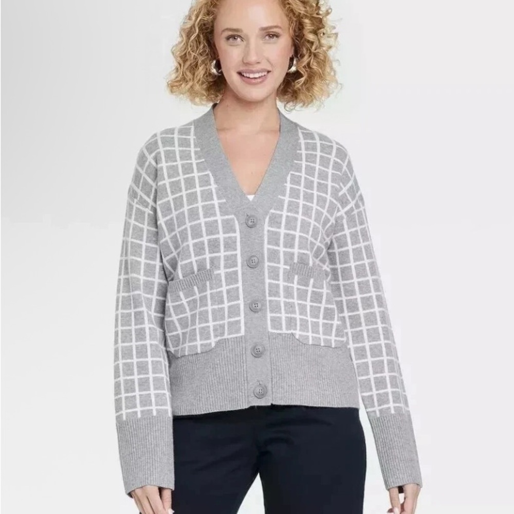 Plus size A New Day Gray Checkered Women's Sweater Size XXL